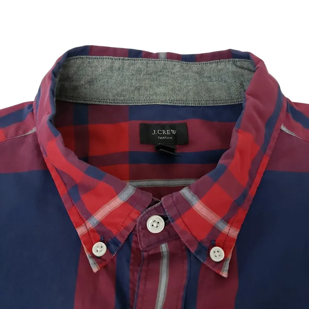 J. CREW Tartan Plaid Shirt Men XL Red Navy Multicolor Long Sleeve Button Down
